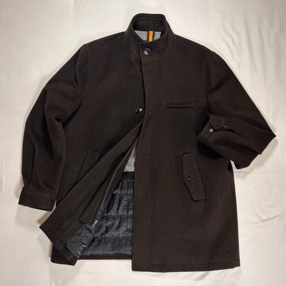 Cremieux Mens Wool Car Coat Jacket XL Dark Brown Quilted Lining Zip Button Front